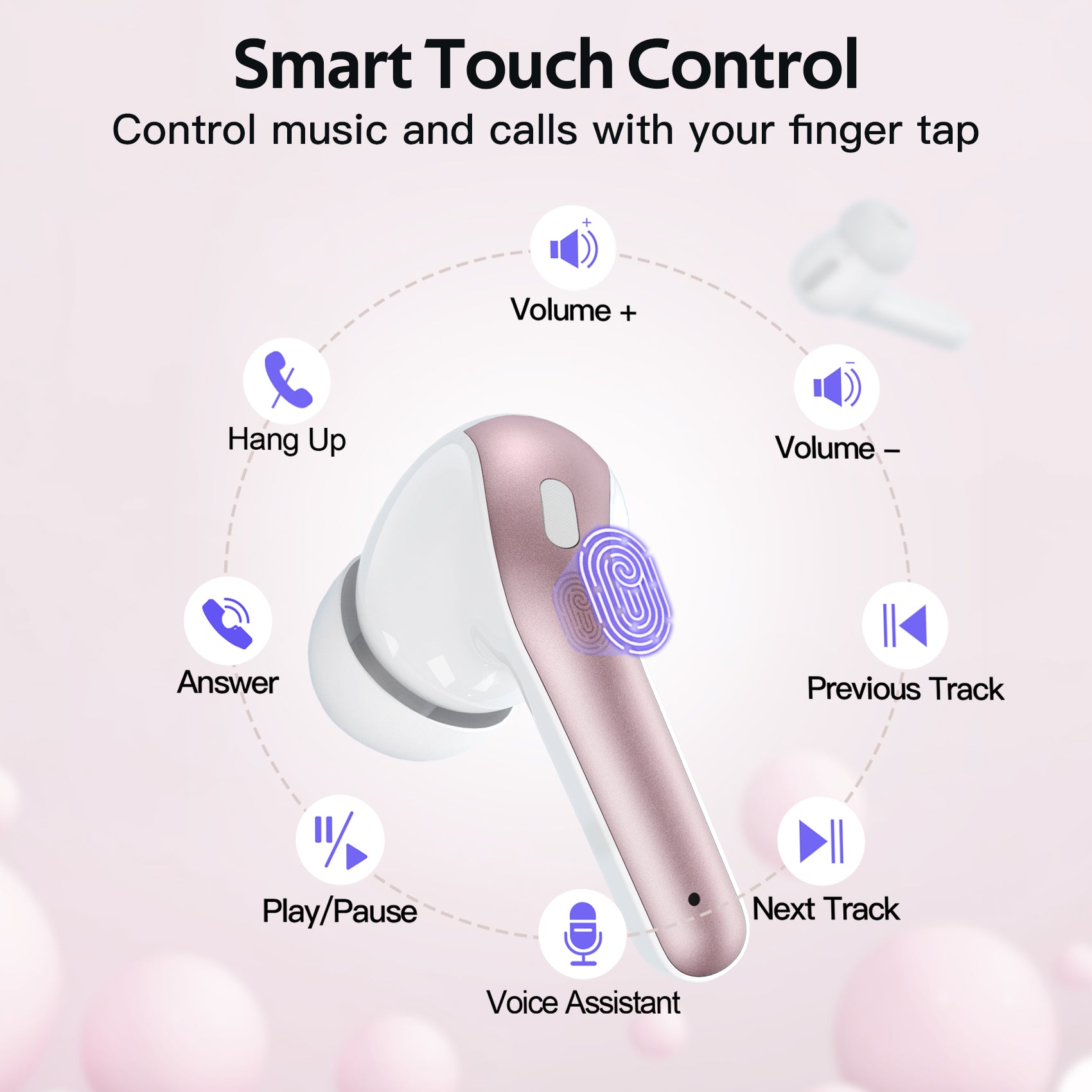 TAGRY Bluetooth Headphones True Wireless Earbuds 60H Playback LED Power Display Earphones with Wireless Charging Case IPX5 Waterproof in-Ear Earbuds with Mic for TV Smart Phone Computer Laptop Sports Pink