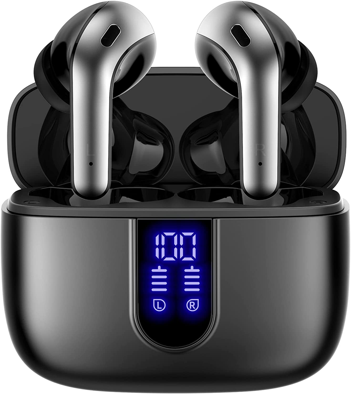 TAGRY Bluetooth Headphones True Wireless Earbuds 60H Playback LED Power Display Earphones with Wireless Charging Case IPX5 Waterproof in-Ear Earbuds with Mic for TV Smart Watch Computer Laptop Sports