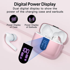 TAGRY Bluetooth Headphones True Wireless Earbuds 60H Playback LED Power Display Earphones with Wireless Charging Case IPX5 Waterproof in-Ear Earbuds with Mic for TV Smart Phone Computer Laptop Sports Pink